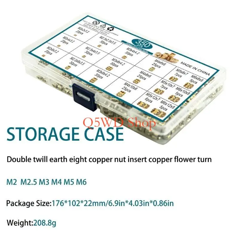

Q5WD Complete Collection of 350pcs Threaded Inserts Threaded Inserts Press-in Brass Embedding for Printing Needs