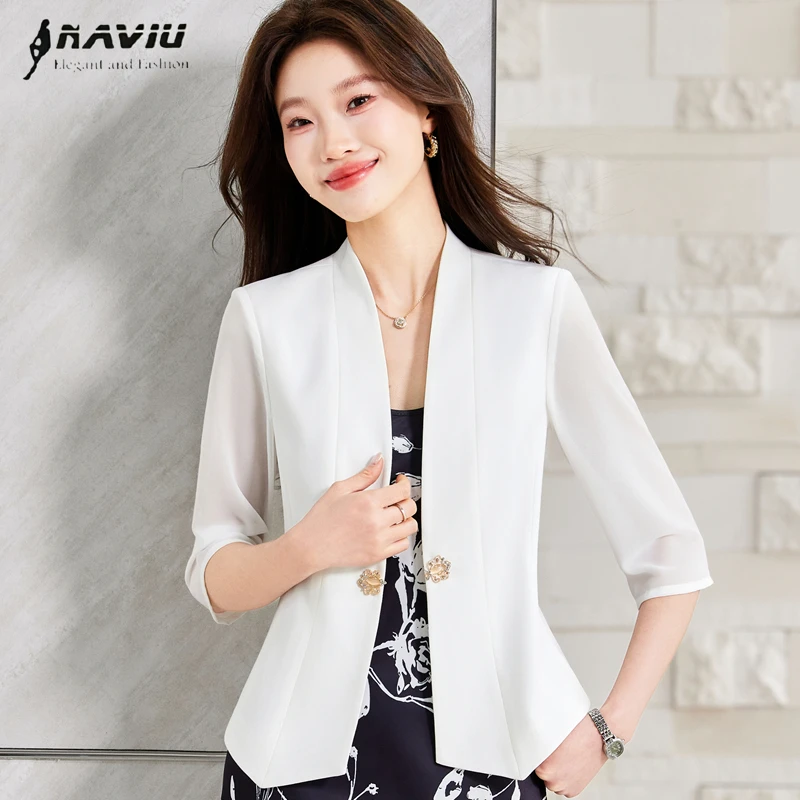 

NAVIU Thin Suit Jacket Female 2026 Spring Summer New Women's Clothing Formal Half Sleeve Slim Blazer Office Ladies Work Coat