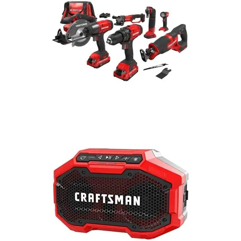 

CRAFTSMAN Cordless Drill Combo Kit 7 Tool & Bluetooth Speaker 20 Volts 1500 RPM (CMCK700D2 & CMCR001B)