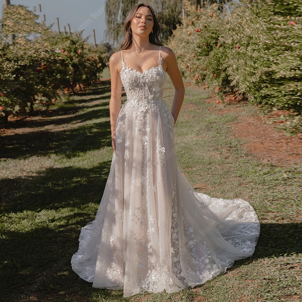 Exquisito A-Line vestidos De novia para mujer Sweetheart Collar apliques vestidos De novia De encaje sin espalda Vestido De Novias 2025 personalizado