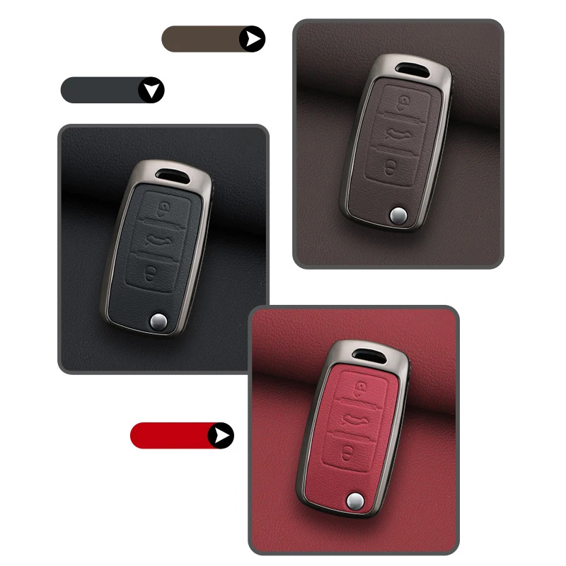 Zinc Alloy Car Key Case Cover For Skoda Octavia 3 Fabia A5 A7 Superb Karoq Kodiaq Leather Shell Fob Holder Keychain Accessories