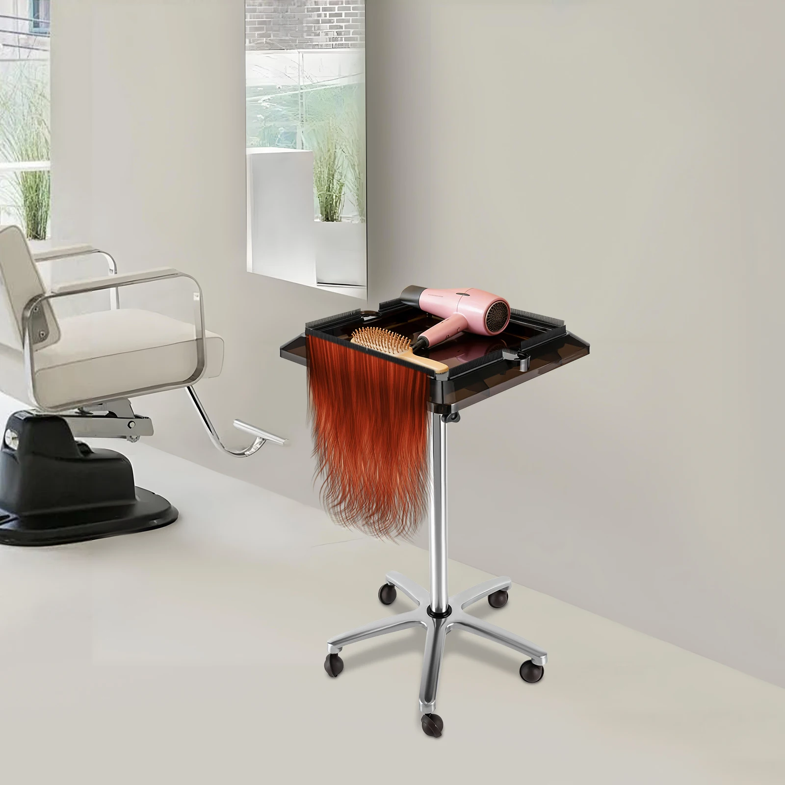 

Hair Extension Tool Tray Trolley Cart, Rolling Salon Tray Height Adjustable with Removable Tray & Wheels, Professional Hairs Sty