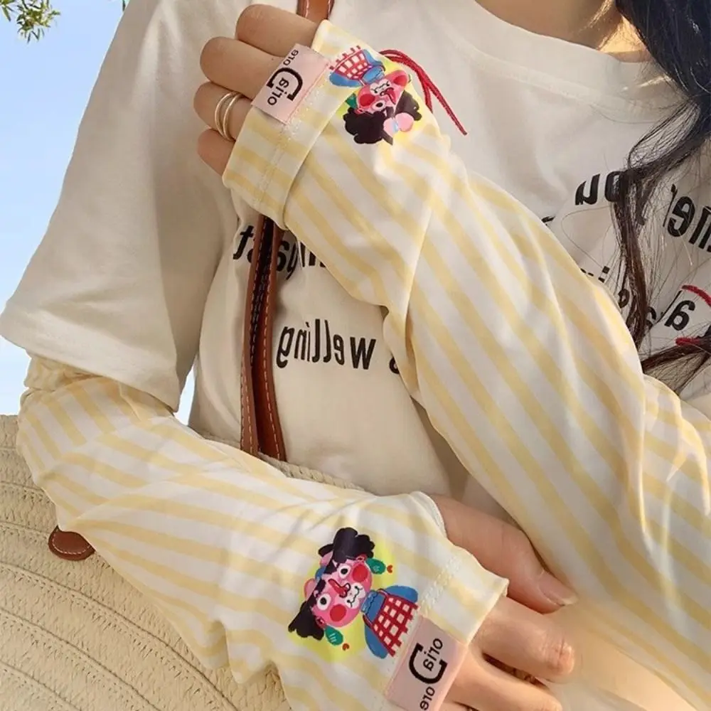 ระบายอากาศได้ดี ป้องกันรังสียูวี แขนผ้าไหมน้ำแข็ง การ์ตูน น่ารัก หลวม แขนกันแดด ป้องกันแสงแดด ปลอกแขน ถุงมือขี่จักรยาน ขับรถ