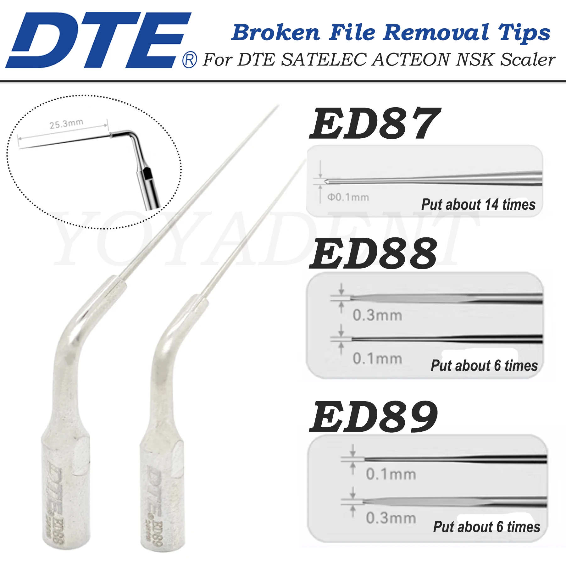 DTE Dental Tips Ultrasonic Scaling Working Tip ED87/ED88/ED89 For DTE SATELEC ACTEON NSK Scaler With Root Canal Function