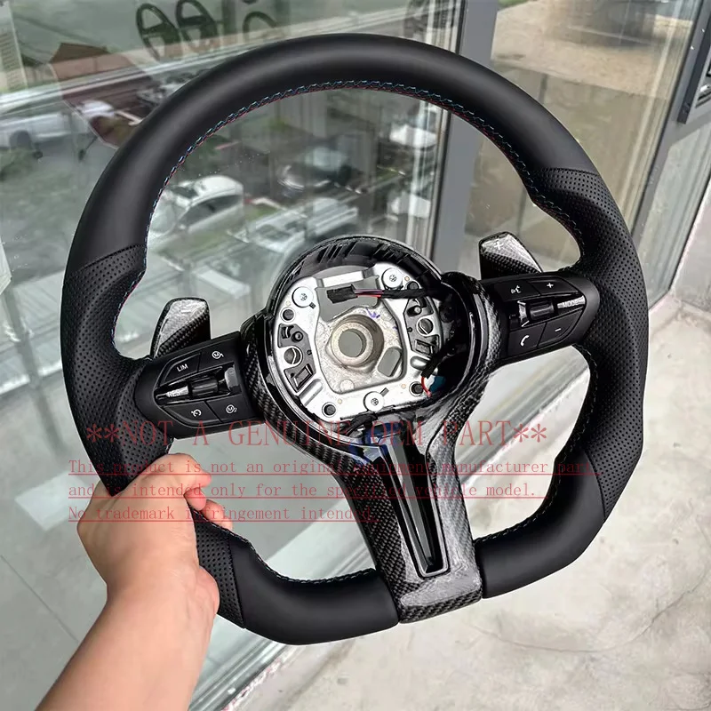 For BMW Half Perforated Leather Steering Wheel Horn Cover With Carbon Fiber Paddles For F30 F10 F31 F20 F35 E90