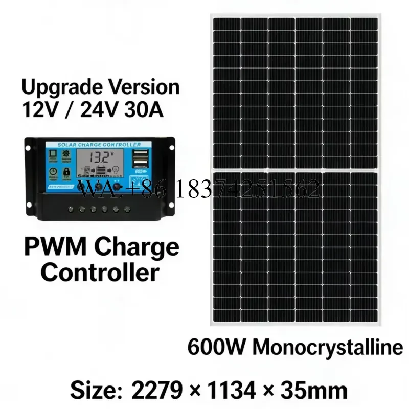 Wmwmnu 500W Single Glass Solar Panel for Outdoor Boat Home Use 24V Power Station System 12V Battery Charging with 30A