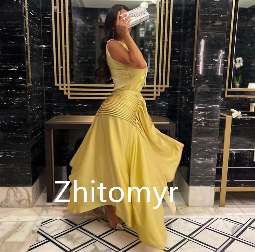 

Customized Classic Modern Style Formal Evening High Collar A-line Pleats Bespoke Occasion Dresses