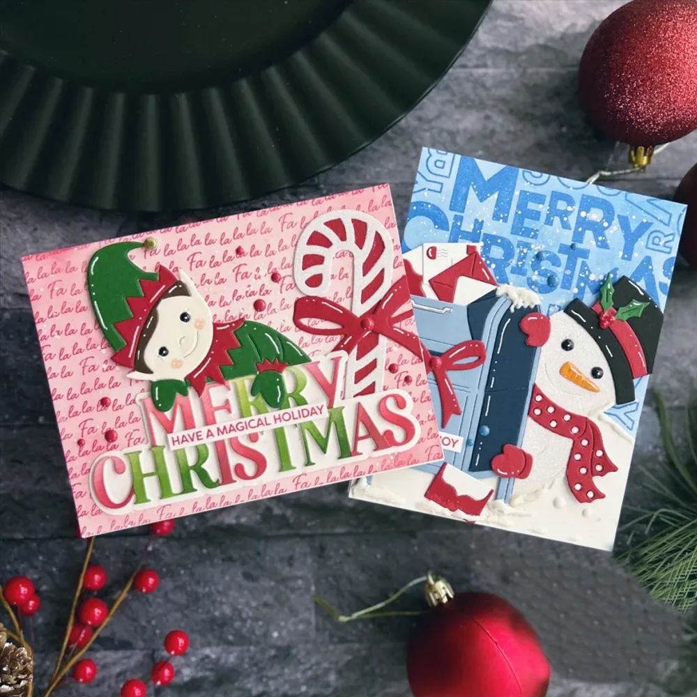 Snowman Elf Reindeer Border Edge Metal Cutting Dies Set for Diy Scrapbooking Christmas Decor Paper Album Gift Card Craft