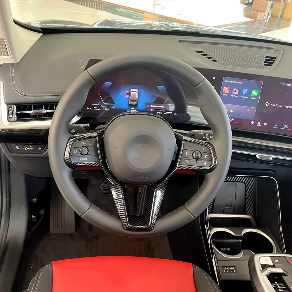 bmw-x1-u11-2023-2024-xライン用カーボンファイバーabs製ステアリングホイールカバートリムインテリアアクセサリー