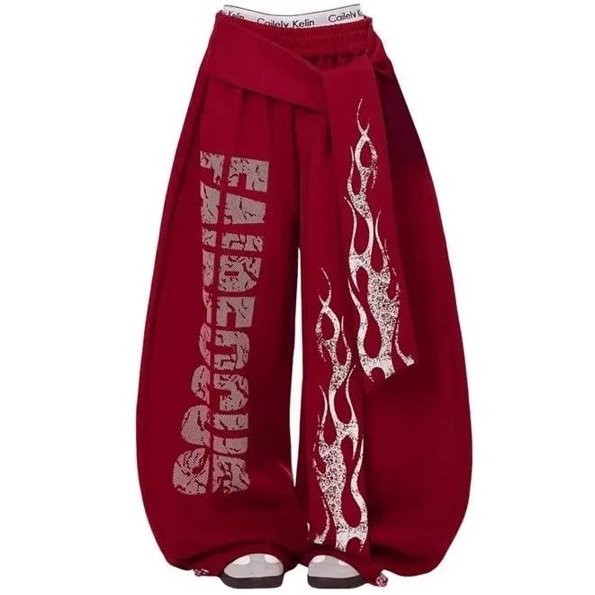 

Теплые зимние мужские свободные повседневные брюки с американским принтом, широкие брюки-кюлоты для мужчин и женщин, на каждый день, из полиэстера...