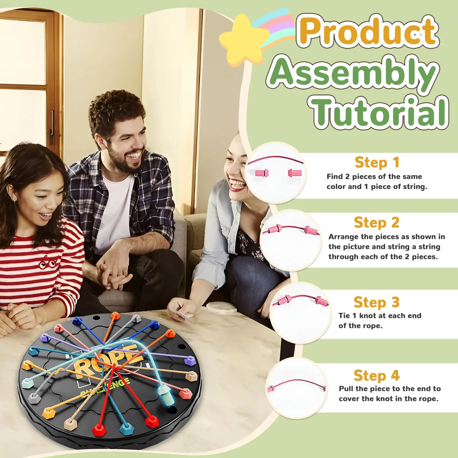 Brain Knots Rope Untangling Stack Puzzle Board Game for Autism ADHD Kids & Adult, Antistress Fidget Toy Family Travel Party Gift