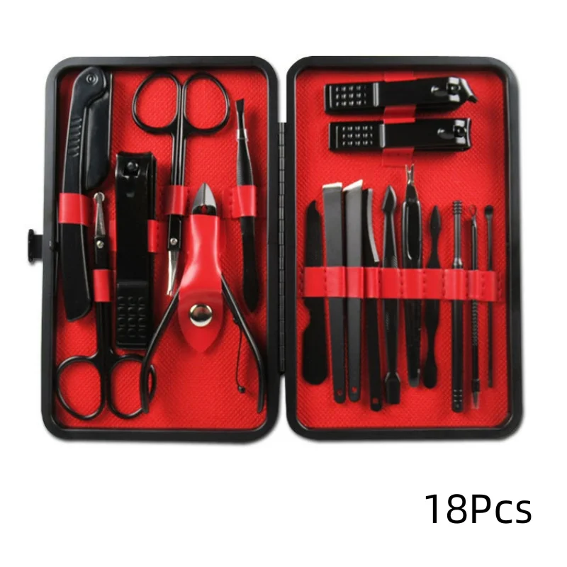 15/16/17/18 Pieces Black and Red Smiley Atmospheric Manicure Nail Clipper Set Classic Stainless Steel Beauty Tools Set