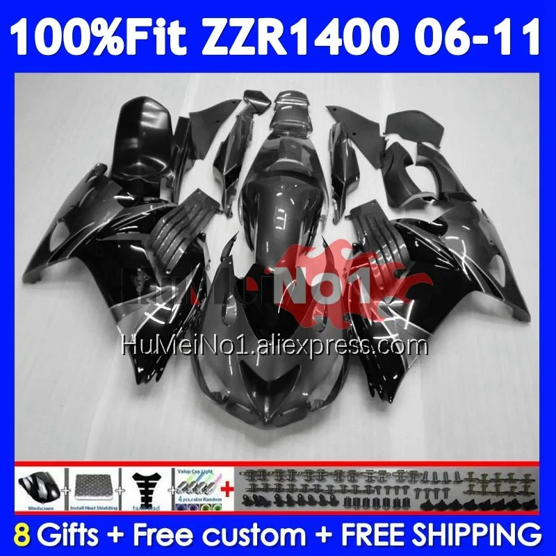 

Кузов для KAWASAKI NINJA ZZR 1400 ZZR1400 06 07 08 09 10 11 228No.129 ZZR-1400 2006 2007 2008 2009 2010 2011 Черный Серый Обтекатель