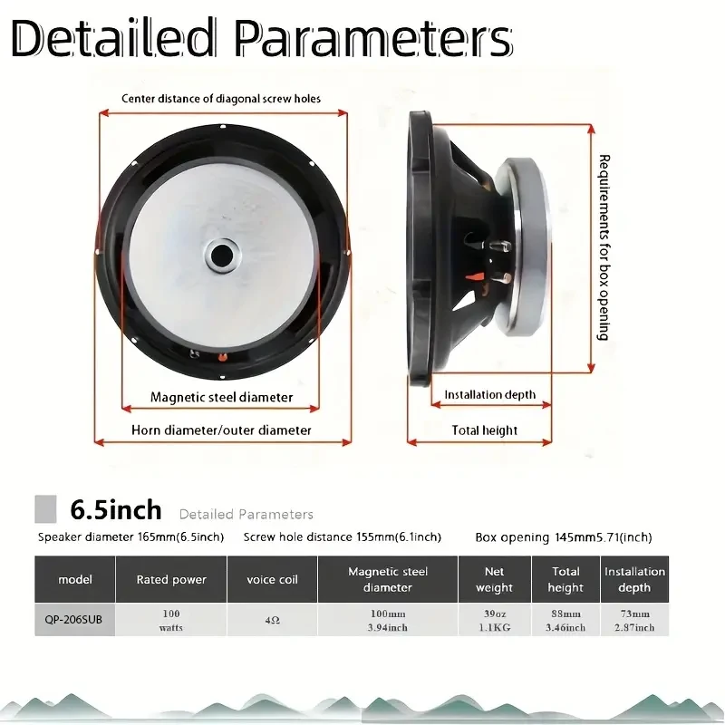 6.5-inch High Power Subwoofer Easy to Install Deep 4ohm Bass Automotive Woofer Speaker Modification
