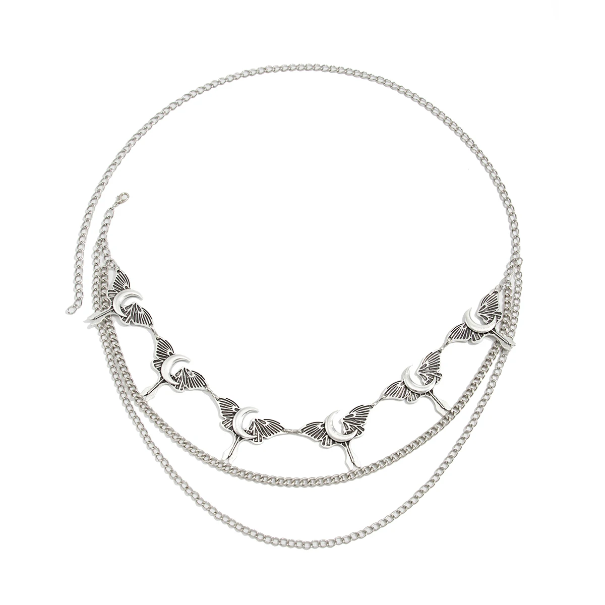 PuRui الموضة الإبداعية فضي اللون فراشة القمر أحزمة وسط معدنية سلسلة المرأة القوطية قابل للتعديل الجسم سلسلة مجوهرات الهالوين