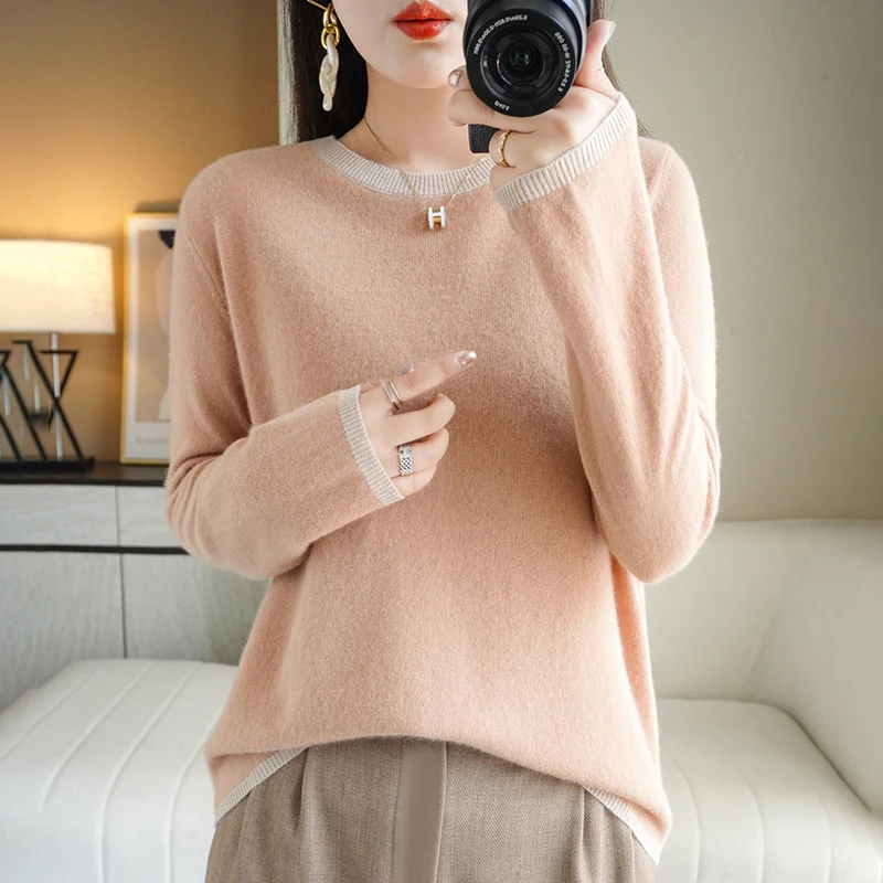 2023 New O-Neck Cashmere Sweater Women Long Sleeve Autumn and Winter Knit Pullover Solid Color Cashmere Base