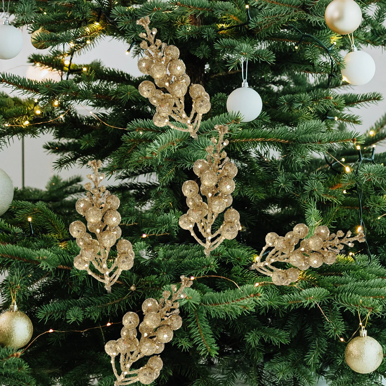 

10 Pcs Simulated Snow Berry Tread Decorative Berries Wreath Decorations Supplies Christmas Foam Artificial Stems Branches