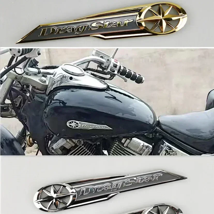 3D Chrome การใช้ถัง Emblem Badge สติกเกอร์รูปลอก ABS Drag Star โลโก้สําหรับ Yamaha XVS250 XVS 250 400 650 XV400 XVS400 DS400 Dragstar