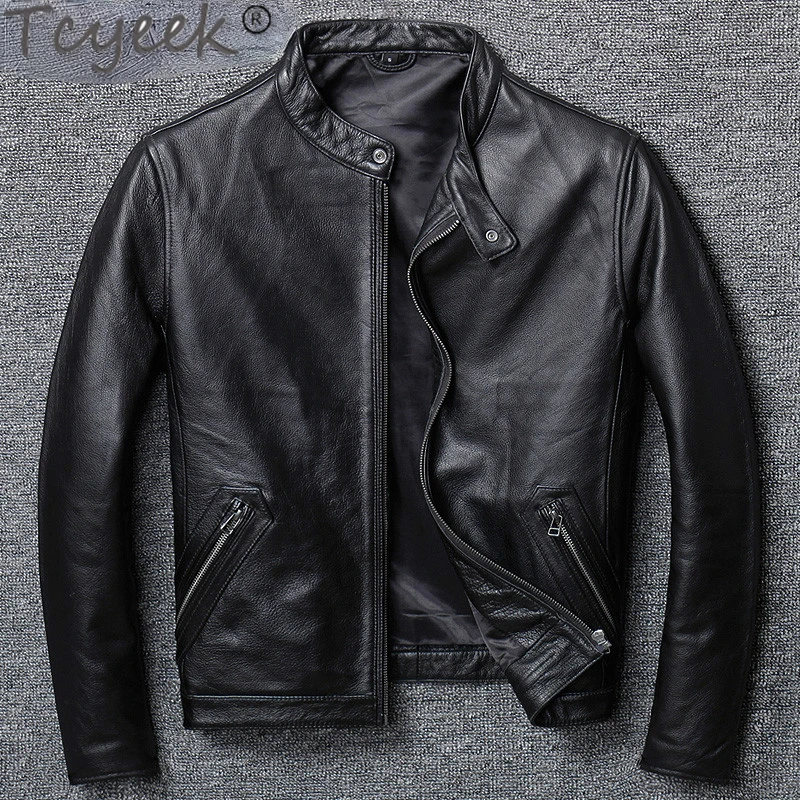 

Tcyeek 100% Real Cowhide Genuine Leather Jacket Men Clothes Autumn Coat Plus Size 5XL Coats Jaqueta Couro Legítimo Masculino