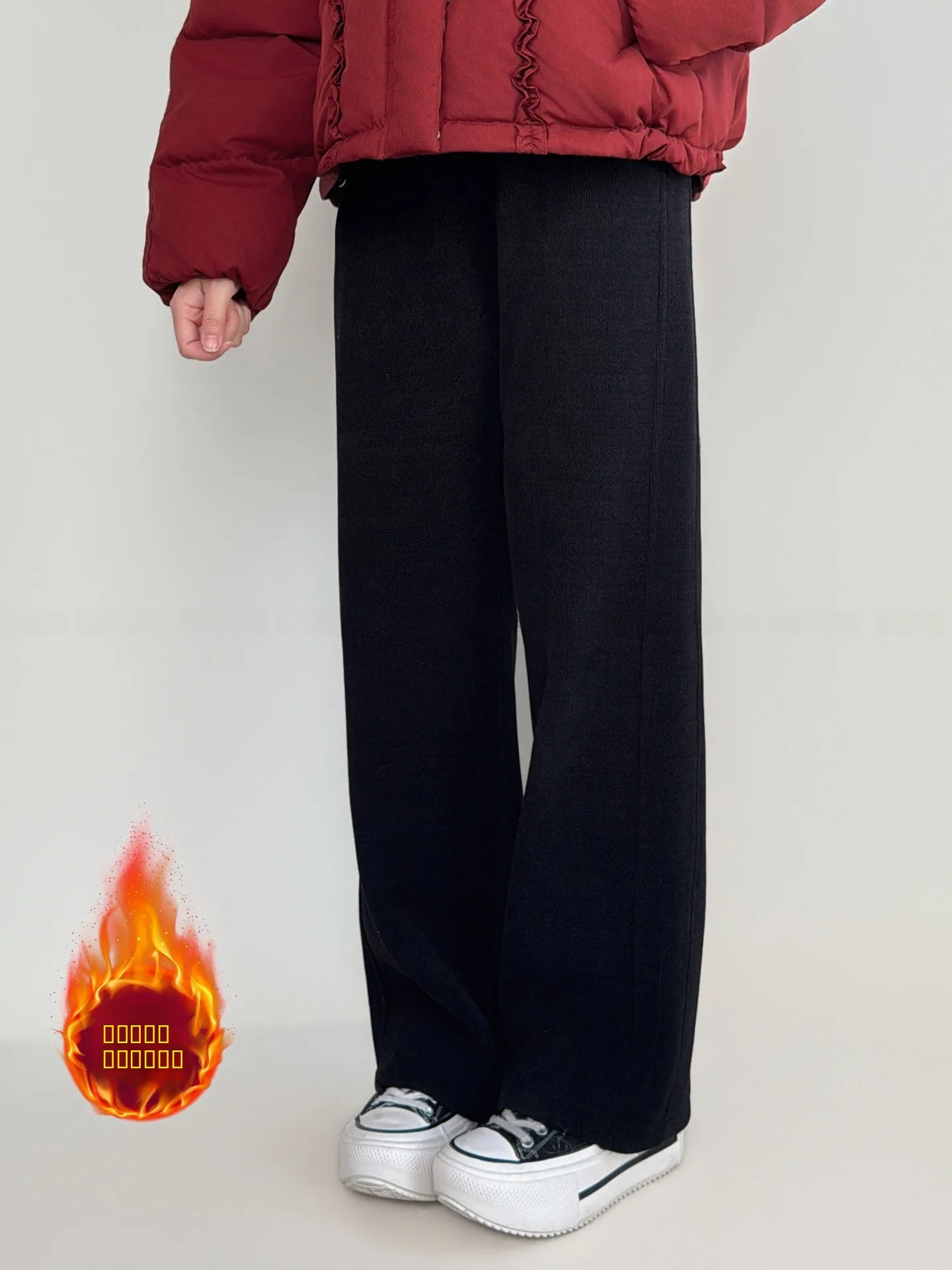 

Женские прямые брюки с флисовой подкладкой, повседневные, с высокой талией, широкими штанинами, зимние, с эффектом текстуры, для работы, однотонные