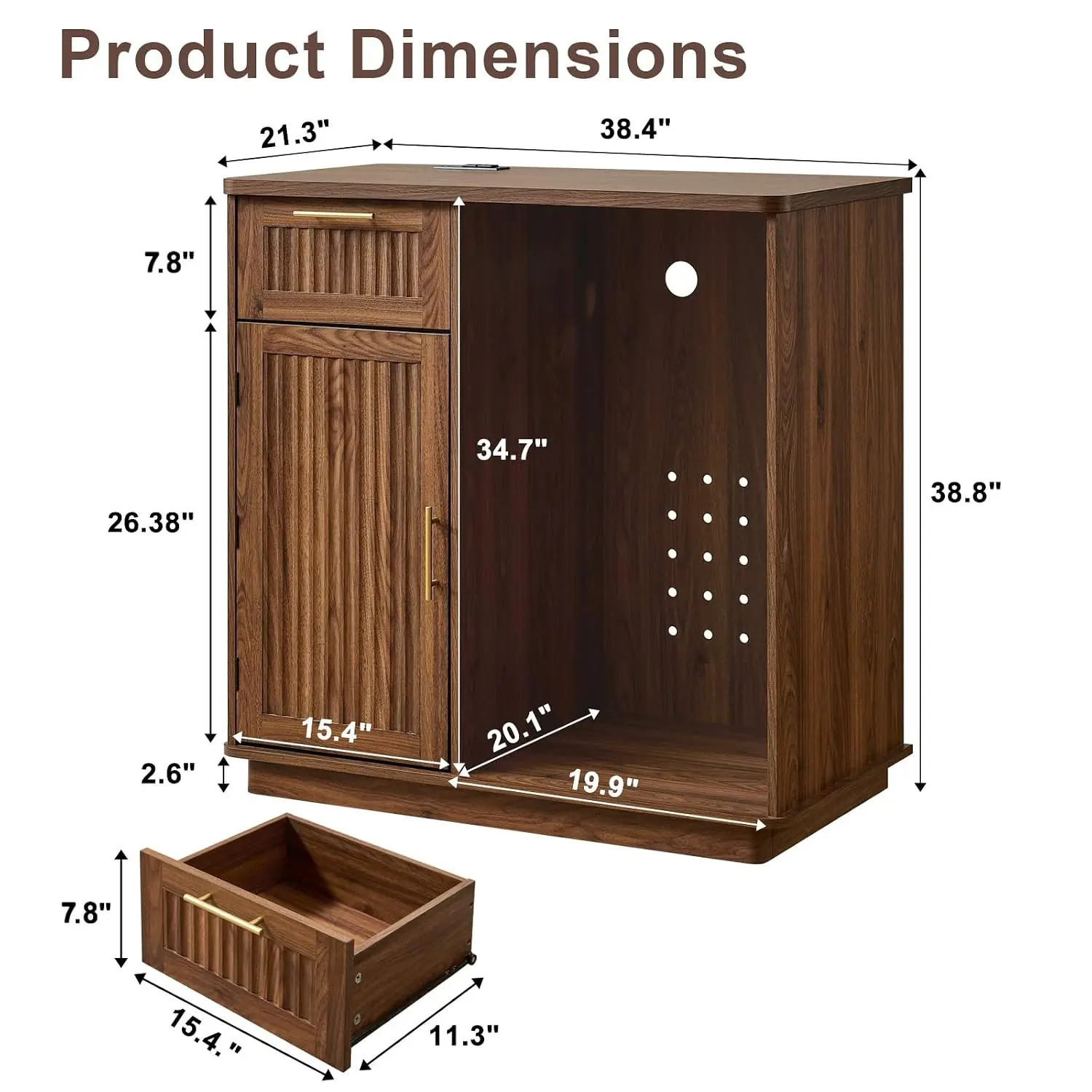 Mini Fridge Cabinet with Storage & Outlet, Walnut, Customized