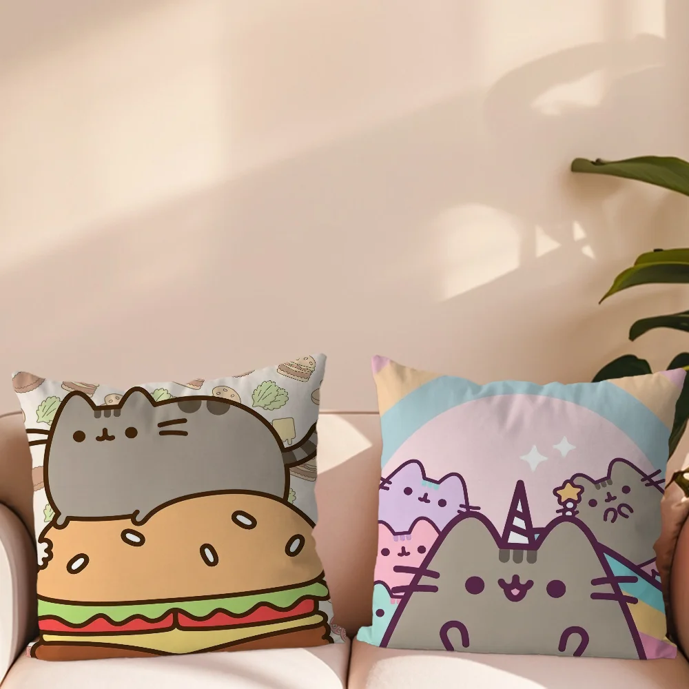 Cartoon P-Pusheens Cute Cat Pillow Case Living Room Accent Couch Back Support Square Lounge Restful Nap Companion ﻿