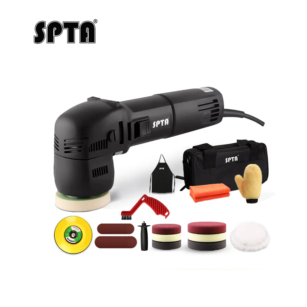 SPTA 3inch 10mm Random Orbit Dual Action Polisher Mini Car Polisher Electric Car Beauty Polishing Machine Set with Polish Pads