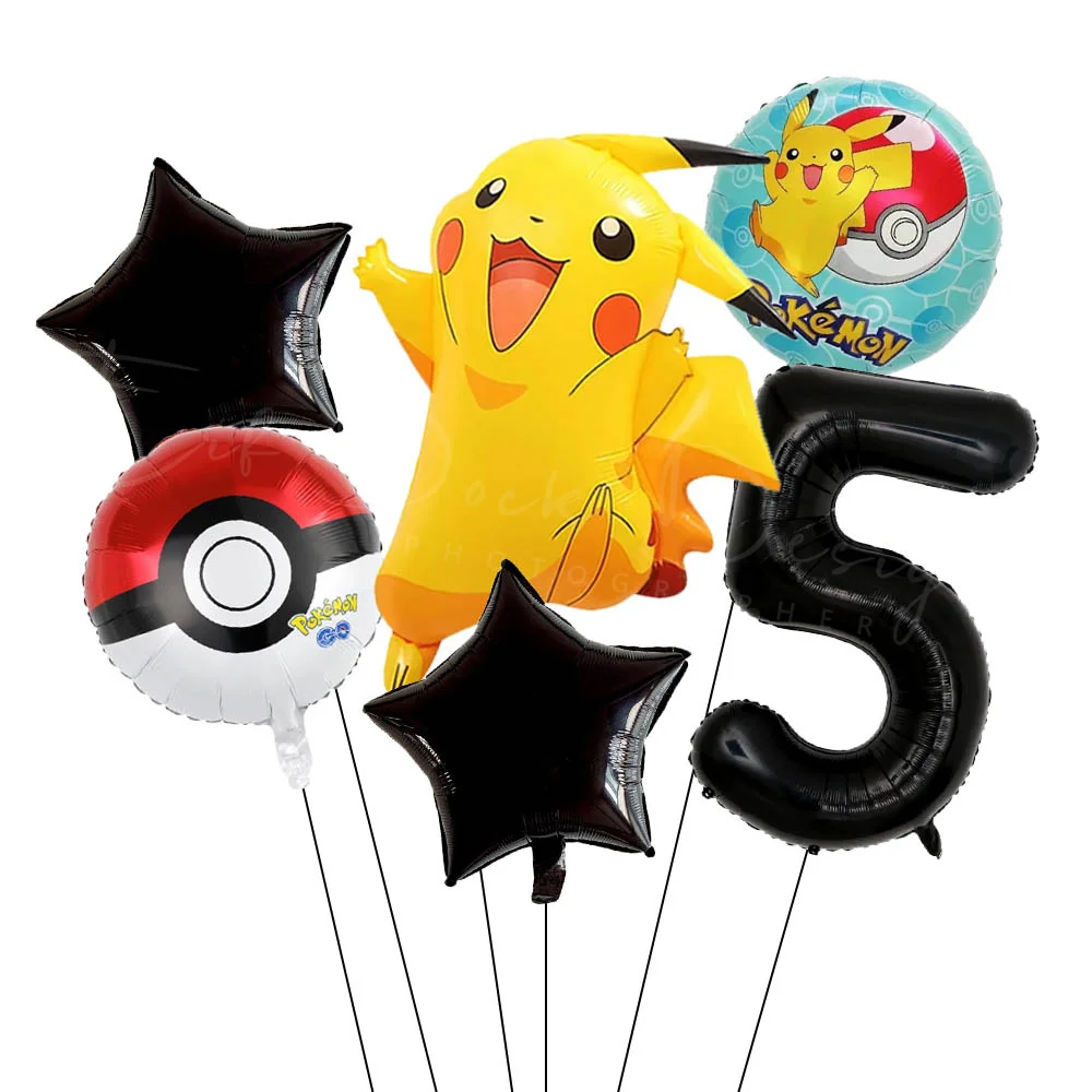 6 stücke Cartoon Pikachu Thema Folienballons Set Rosa Schwarz Digitale Folienballon Kinder Geburtstag Baby Shower Party Dekoration Geschenke – Detail 6