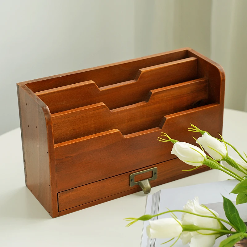 خمر مجلة خشبية رف ريفي صندوق تخزين مكتبي اللوازم المكتبية مخطط المنظم ريترو ستايل مجلة الرف