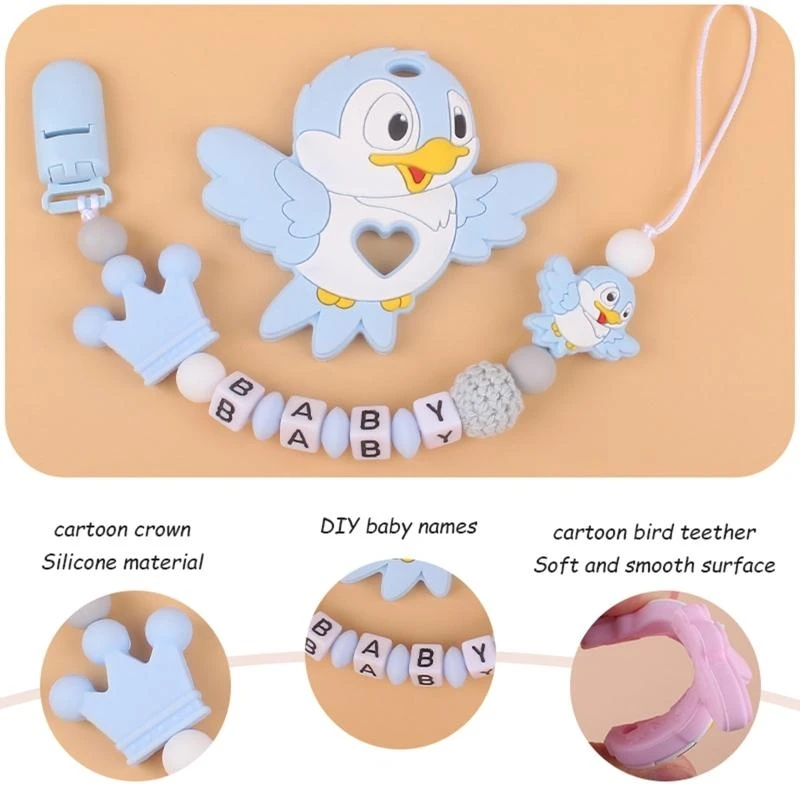 

J15U Cartoon Animal Bird Silicone Pacifier Clip Chewing for Baby Clips Teething Toy