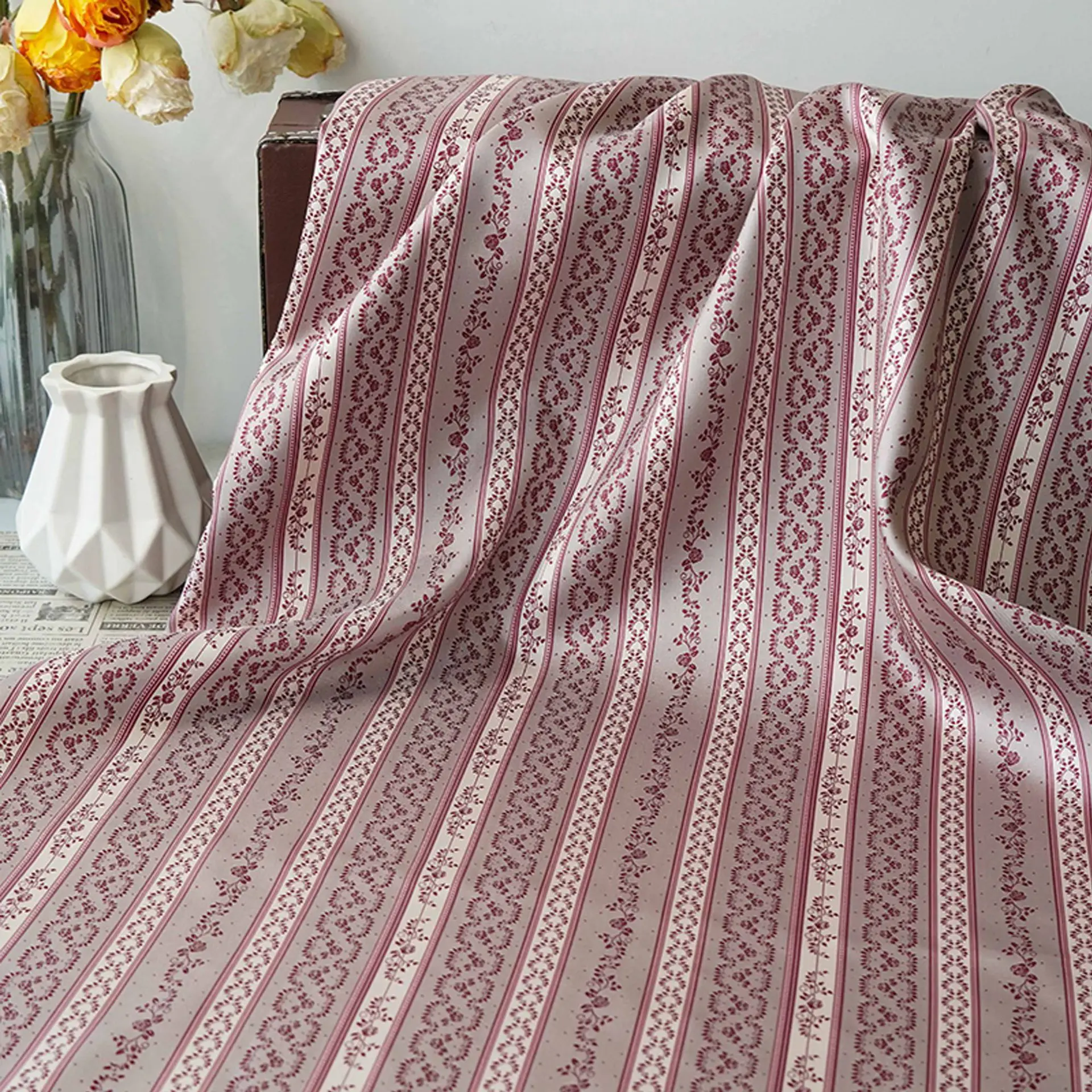 

Pastoral style striped small floral dyed fabric 160cmWide DIY women's clothing tablecloths decorations fabric according by meter
