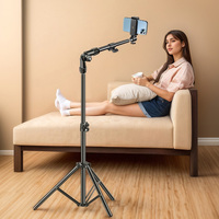 Phone Tripod Adjustable Horizontal Overhead Tripod Horizontal Stand for Recording/Watching/Vlog