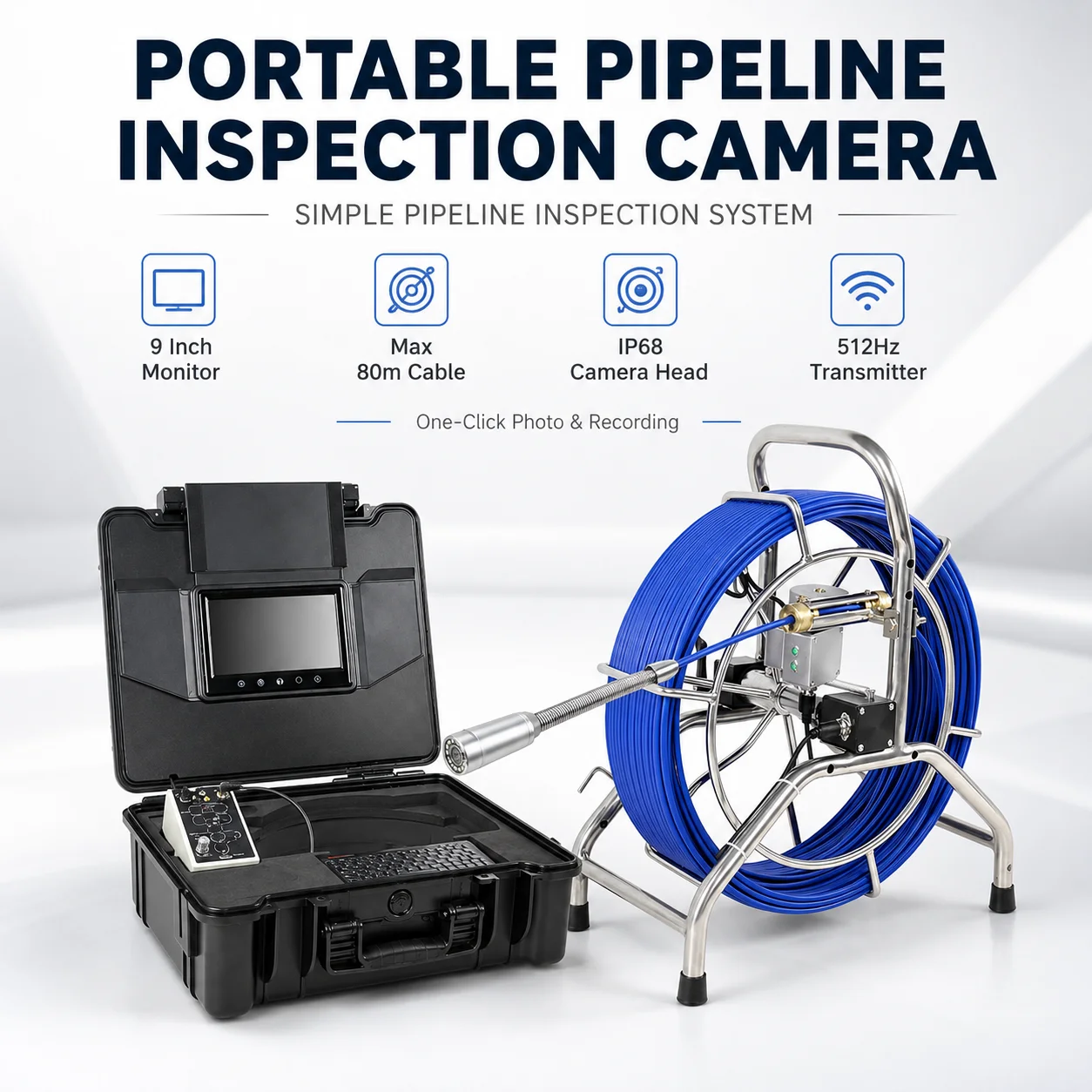 MYT WOPSON WPS A3 C38 Portable Sewer Pipe Inspection Camera 80m Cable 9 Inch Screen IP68 Self Balancing Drain Camera System