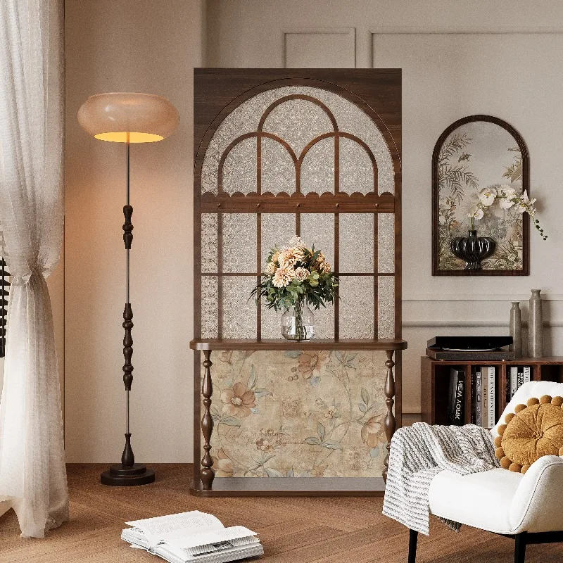 French begonia glass solid wood screen partition household living room decoration small apartment porch blocking retro shelves