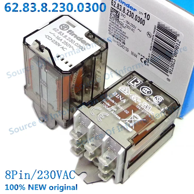 

62.83.8.230.0300, Finder Relay, 230V AC, 8PIN, 16A, 100% New