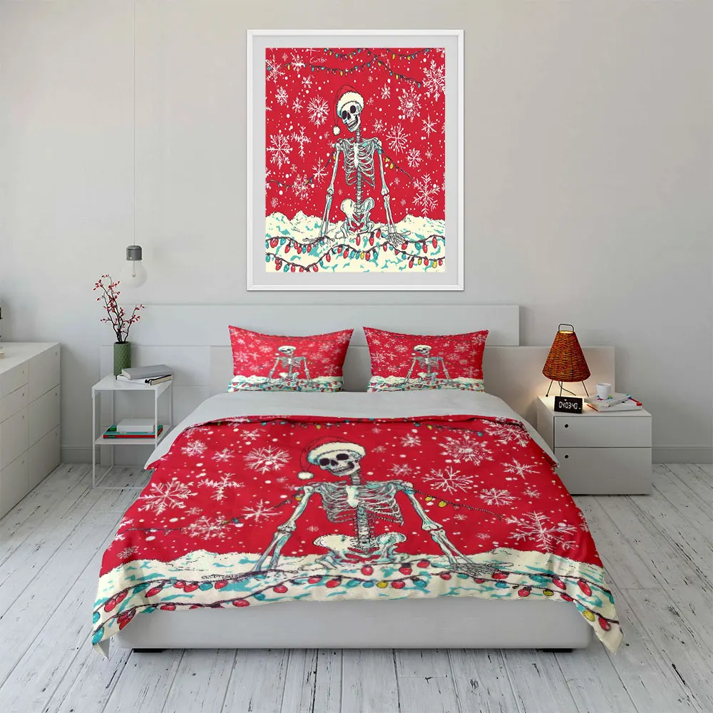 

Skeleton Christmas Decoration Set Bedding Set with 1 Duvet Cover 2 Pillowcases Single Double King Queen, Gift