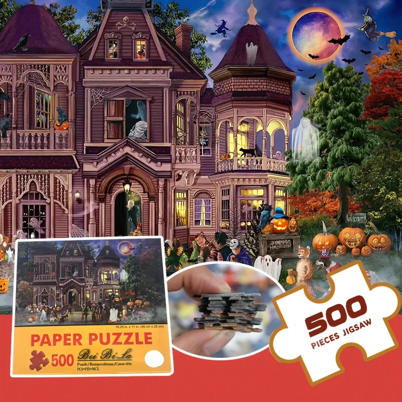 

500pcs Halloween Trick or Treat Jigsaw Puzzle - 18x11in, 1.5mm Thick,Adults, Halloween Party Favors, or Gift