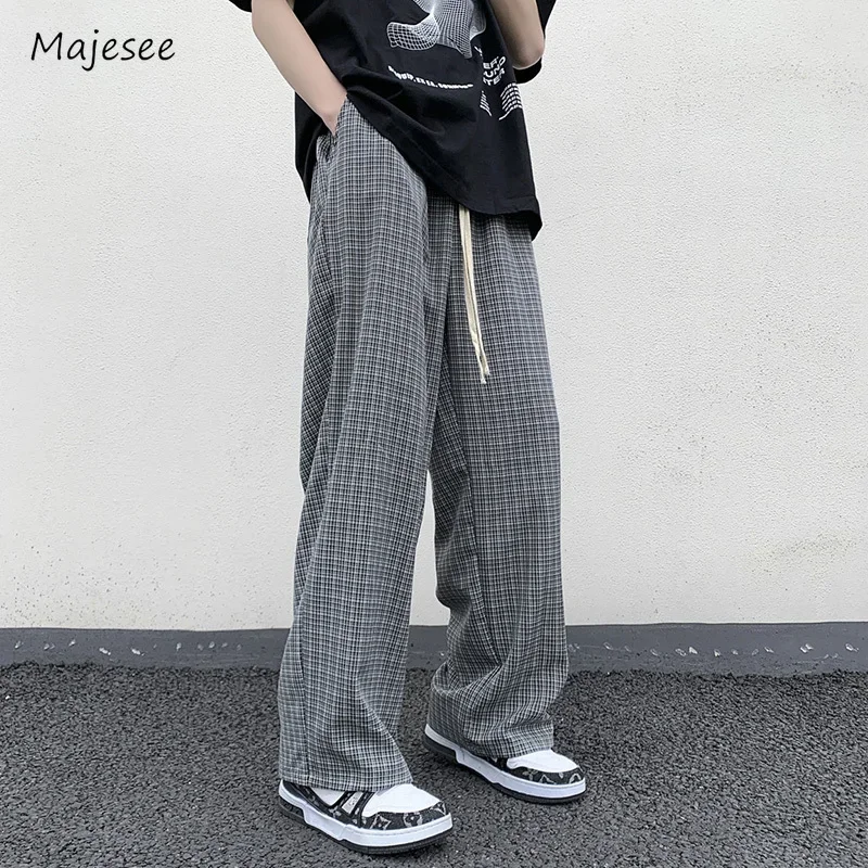 

Plaid Pants Men Korean Fashion Cool All-match Teens Japanese Harajuku Designed BF High Street Streetwear Jogger Y2k Trousers