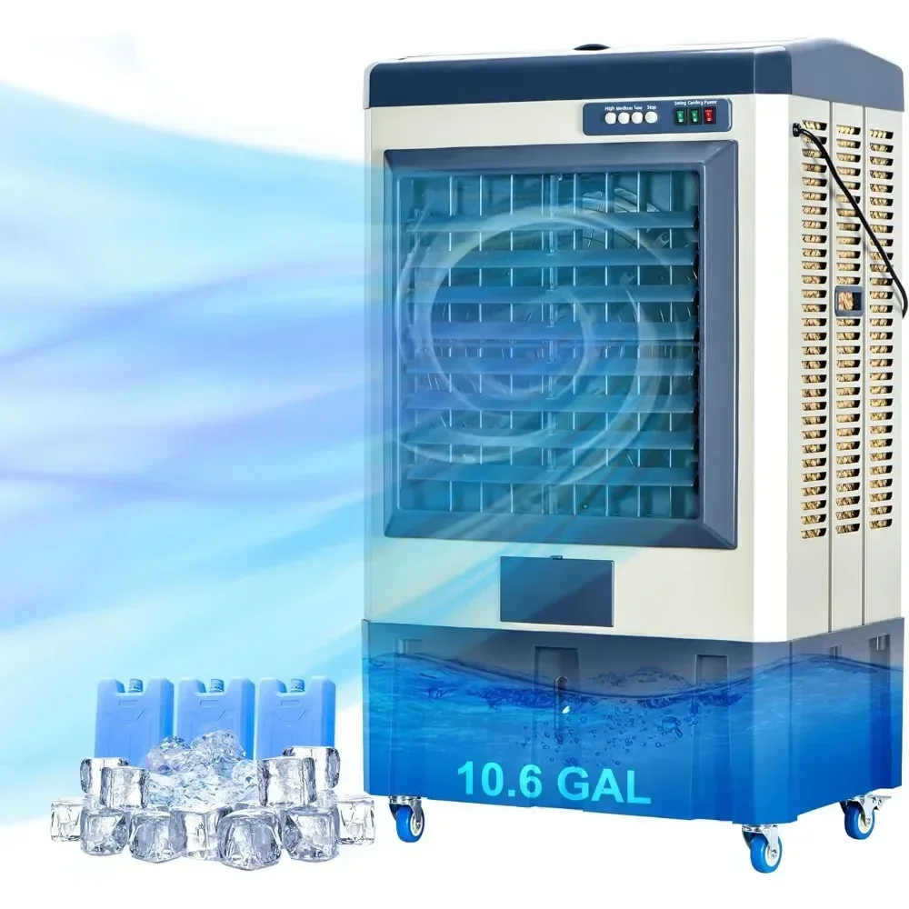 Enfriadores de aire evaporativos, Enfriador de aire portátil con llenado automático continuo, de 120 ° oscilante, modo de 3 velocidades, ventilador enfriador