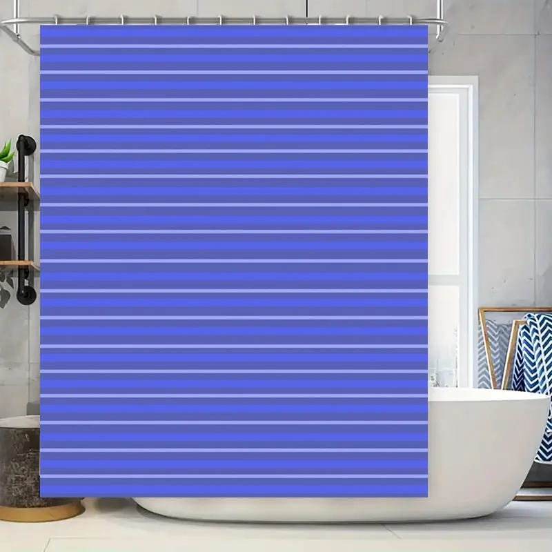 

Blue Striped Shower Curtain Set Water Resistant Bathroom Decor for Home Decoration