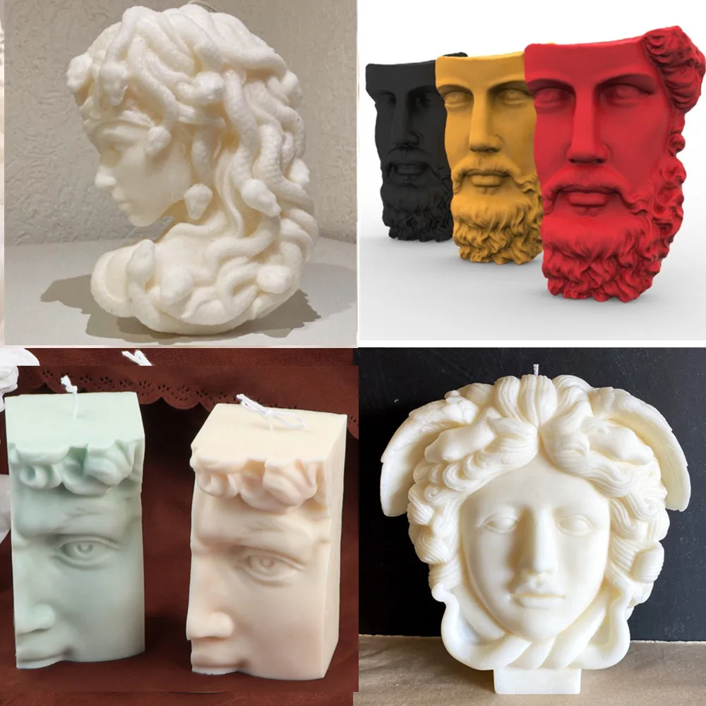 DIY duża bogini Meduza głowa węża świeca silikonowe formy Mithus David pół twarzy statua żywica epoksydowa silikonowe formy Home Decor