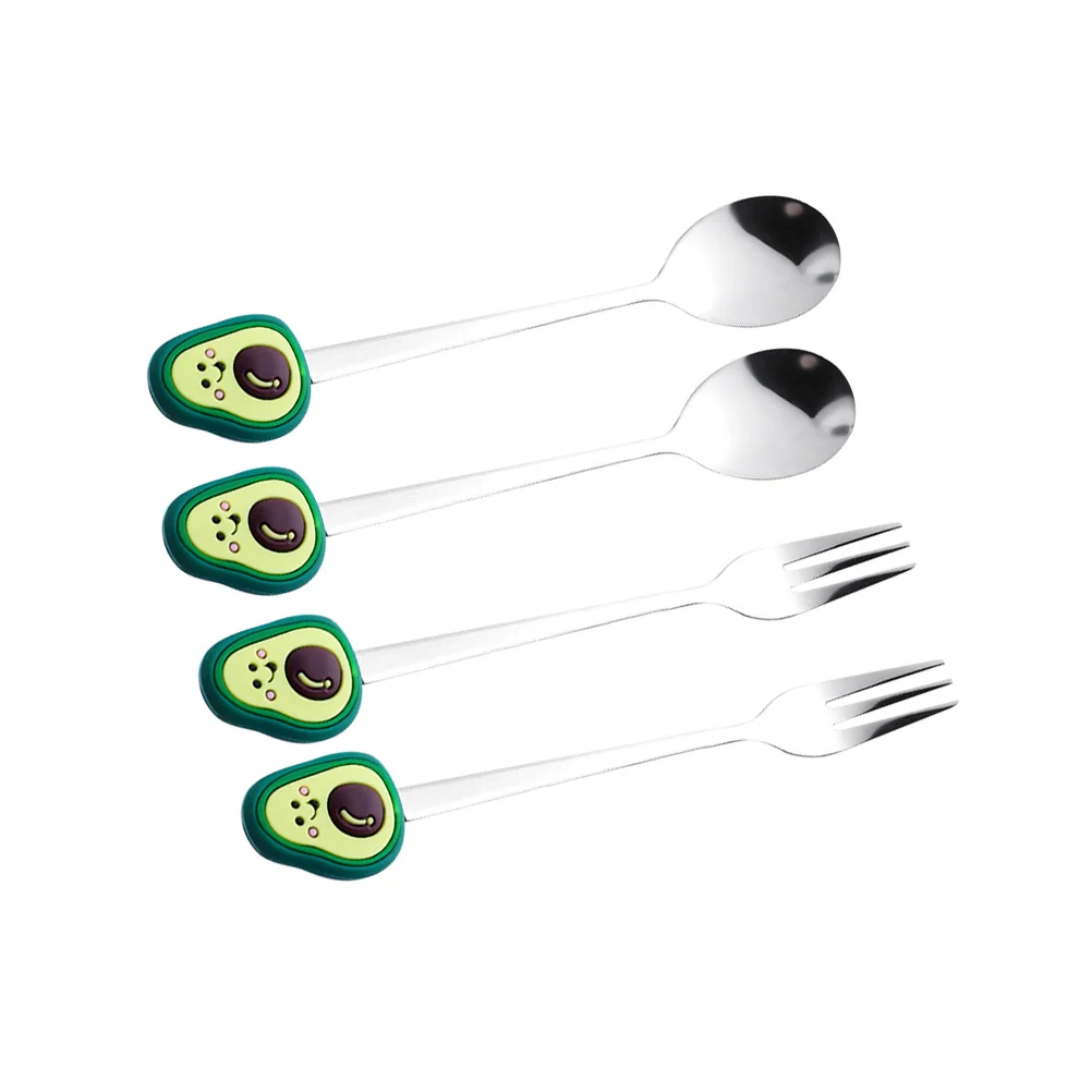 

2 Pcs Spoon Fork Set Stainless Spoon Forks Green Reusable Kitchen Mixing Dessert Cutlery Coffee Home