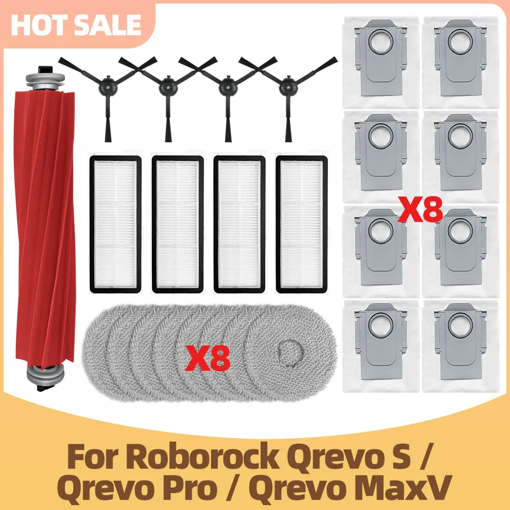 Hauptwalze passend für Roborock Qrevo Pro, Qrevo MaxV, Qrevo S/pro, Qrevo Plus Seitenbürste Mopp Hepa-Filter Staubbeutel Zubehör