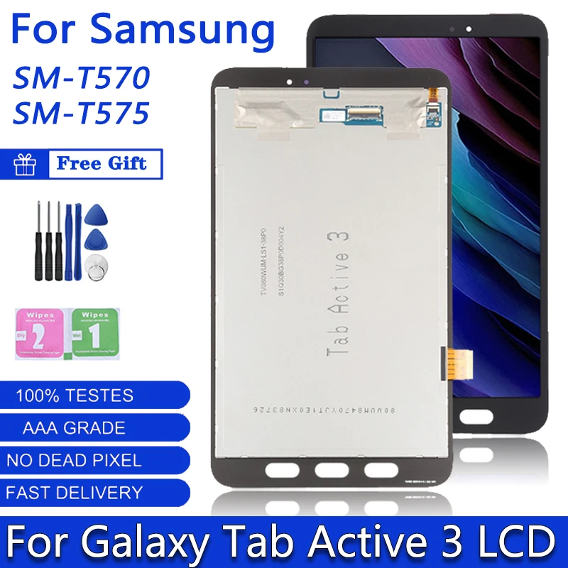 8-дюймовый0-дюймовый ЖК-дисплей SM-T570 SM-T575 для Samsung Tab Active 3 3-го поколения 3-го поколения T570 T575 ЖК-дисплей с цифровым преобразователем сенсорного экрана в сборе