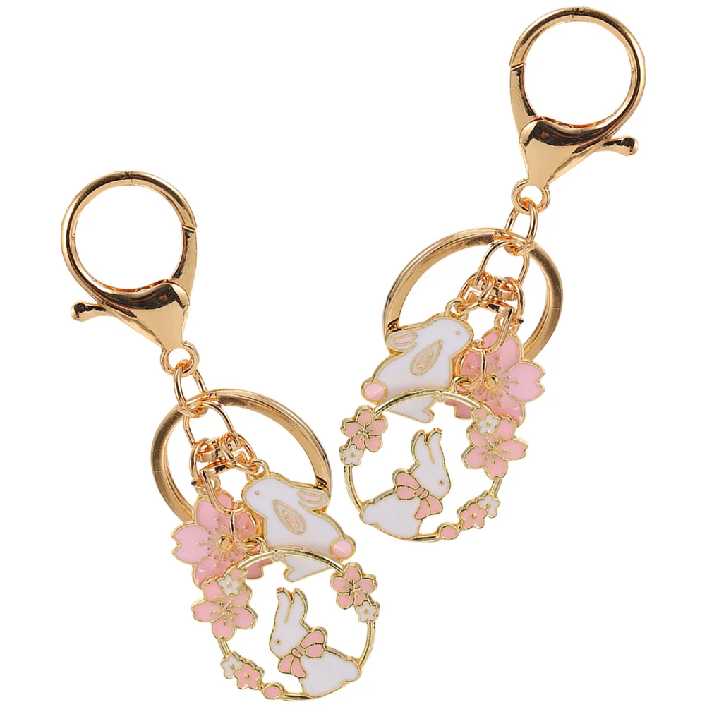

2pcs Rabbit Keychain Cute Flower Theme Father Bunny Matching Backpack Pendant Party Bag Filler Kids Gift