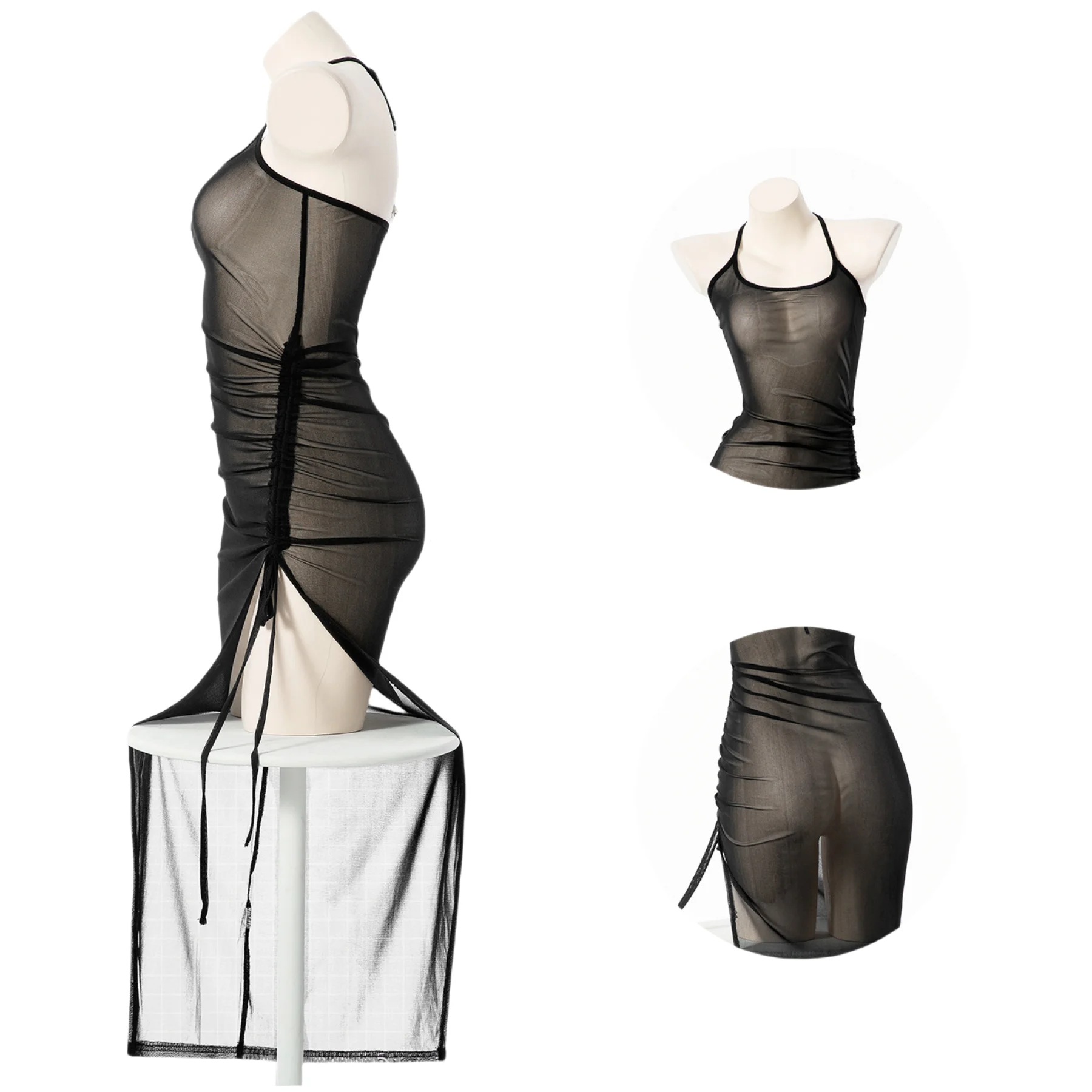 Hot Sexy Dress Women Lingerie Lace Perspective Sexy Bandage Pajamas Girls Black Mesh Hollow Out High Slit Skirt Underwear