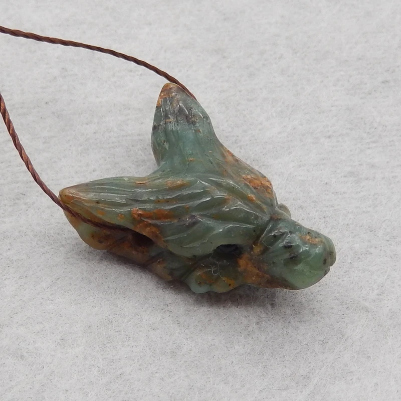 Customized Jewelry Natural Stone Handcarved Wolf Head Green Opal Animal Necklace Accessories Pendant Bead 24x17x10mm 4g