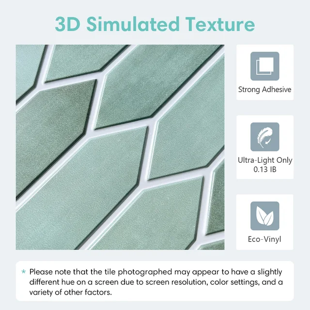 1/10pcs 3D Tile Sticker, Self-adhesive 3D Green Tile Backsplash for Kitchen and Bathroom, Waterproof Mold Resistant, 30x30cm 3 1/10pcs 3D Tile Sticker, Self-adhesive 3D Green Tile Backsplash for Kitchen and Bathroom, Waterproof Mold Resistant, 30x30cm 3