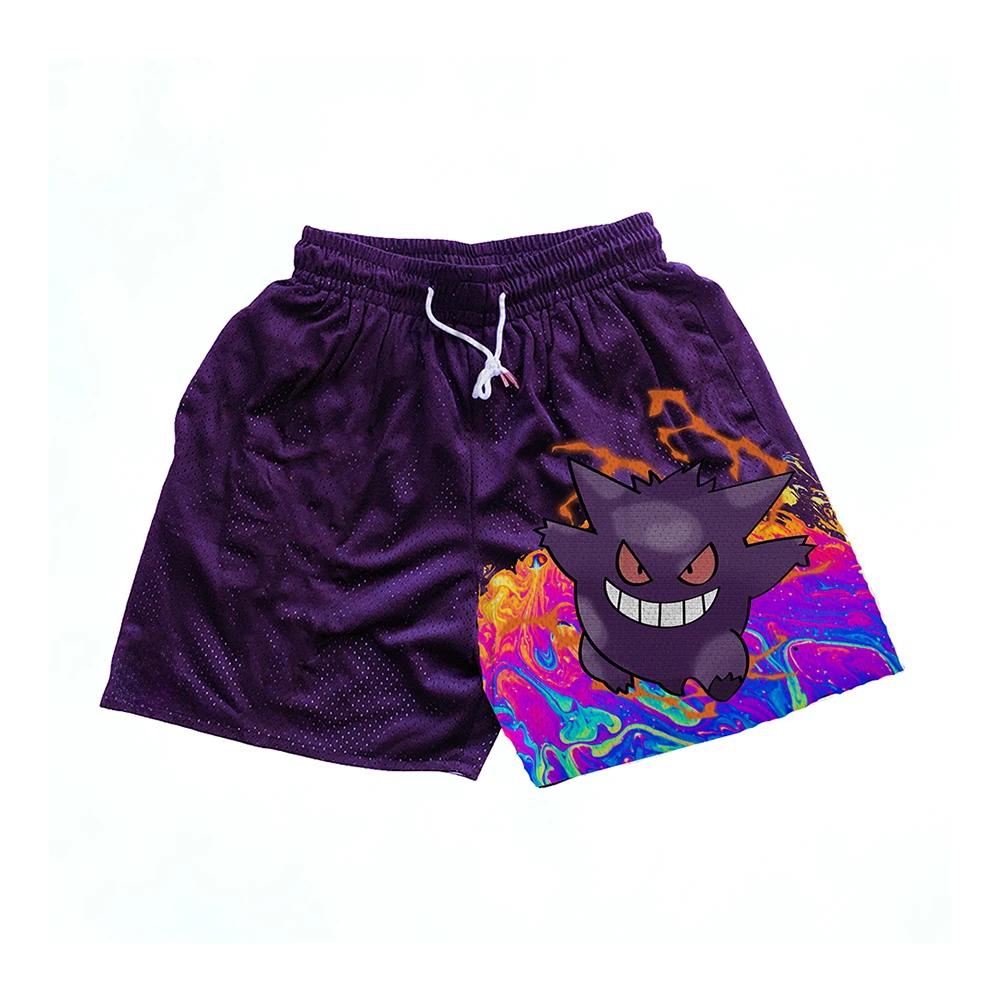 

Summer New Pokémon Ghost Shorts Men Oversized Breathable Quick Drying Sports Shorts Y2K Street Fashion Casual Hip-Hop Shorts