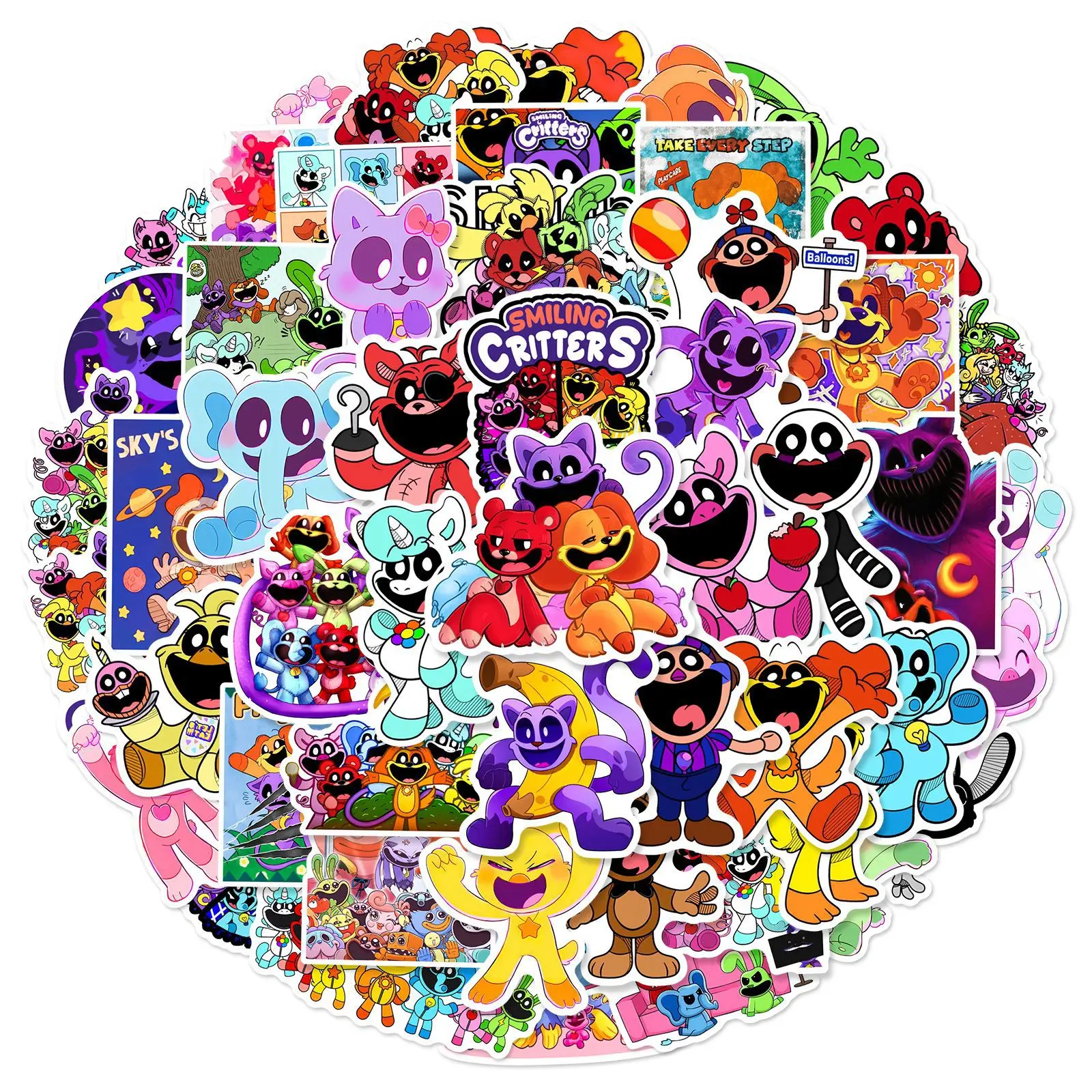 50Pcs/Set Smilling Critters Stickers Anime Characters for Water Bottle Laptop Skateboard Scrapbook Sticker Toy